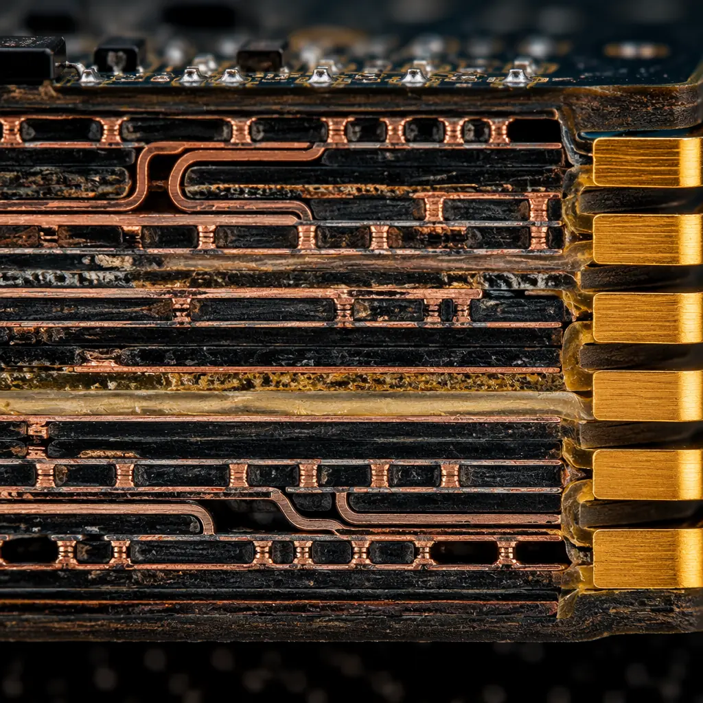 High-density AI edge computing PCB with BGA processor, DDR memory, and high-speed differential pairs