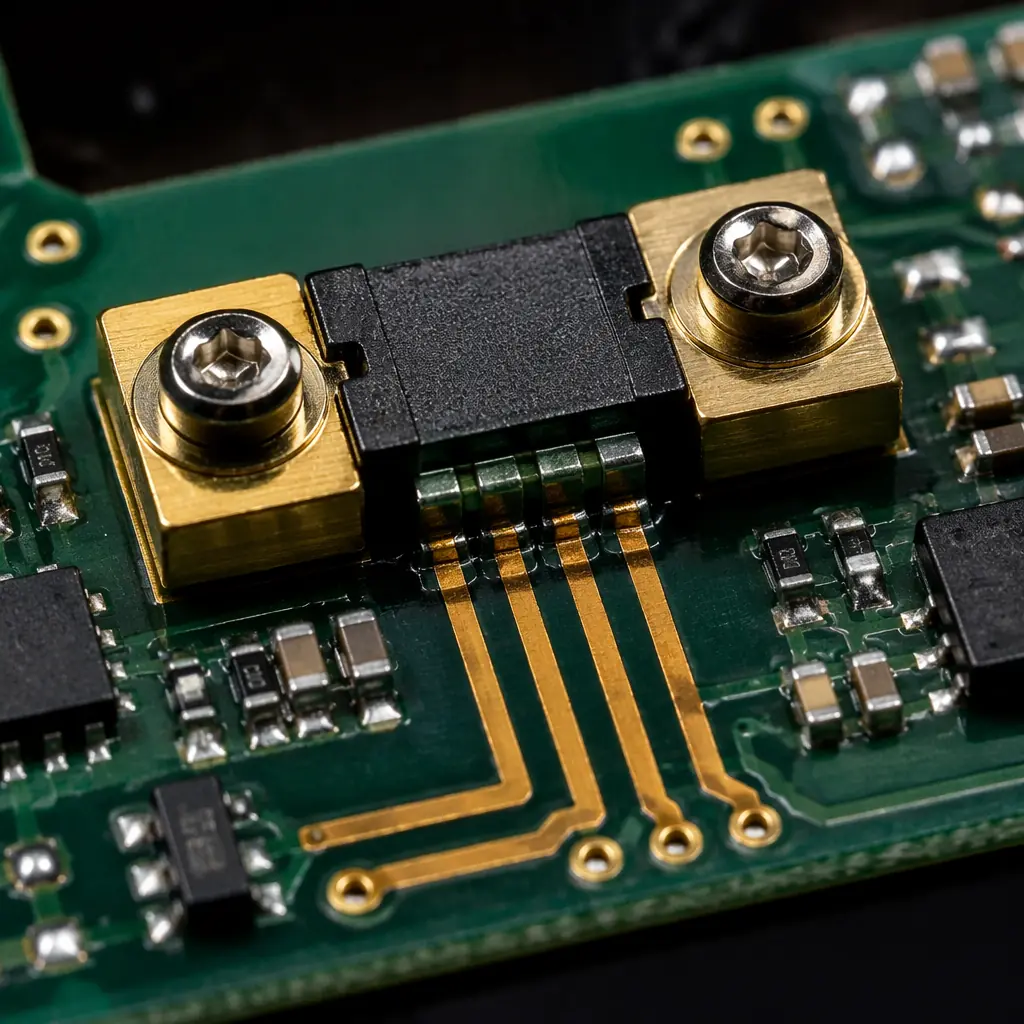 PCB with shunt resistor and isolated current sensing traces