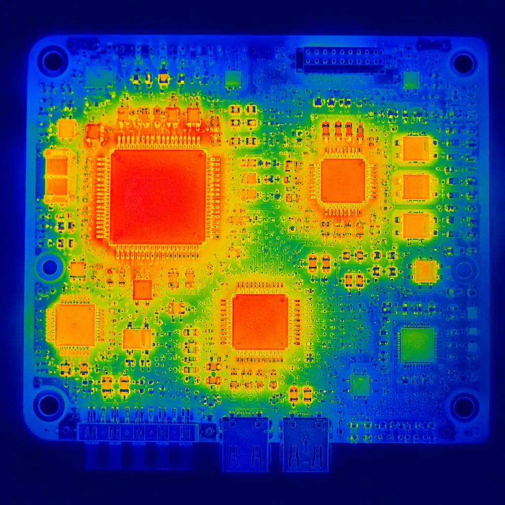 PCB thermal simulation showing heat distribution across BMS board