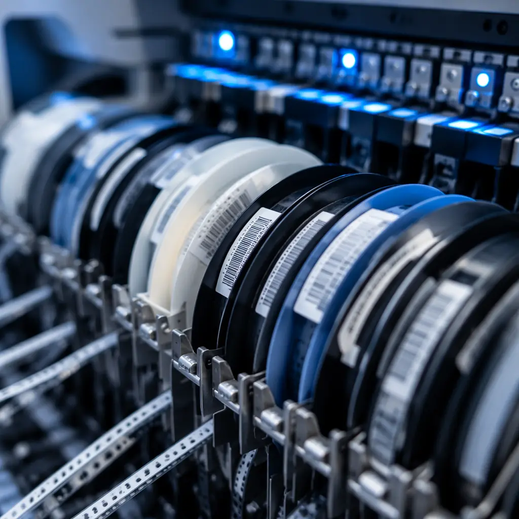 Two PCB assembly lines side by side — one with customer-supplied component reels, one with factory-managed inventory — illustrating the consignment vs turnkey sourcing decision