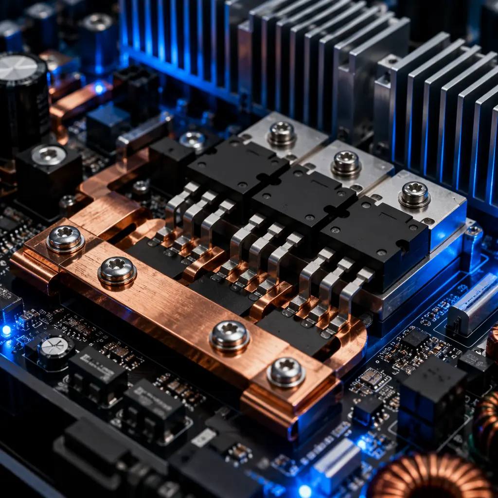 EV DC fast charger power module PCB with heavy copper traces and power semiconductors