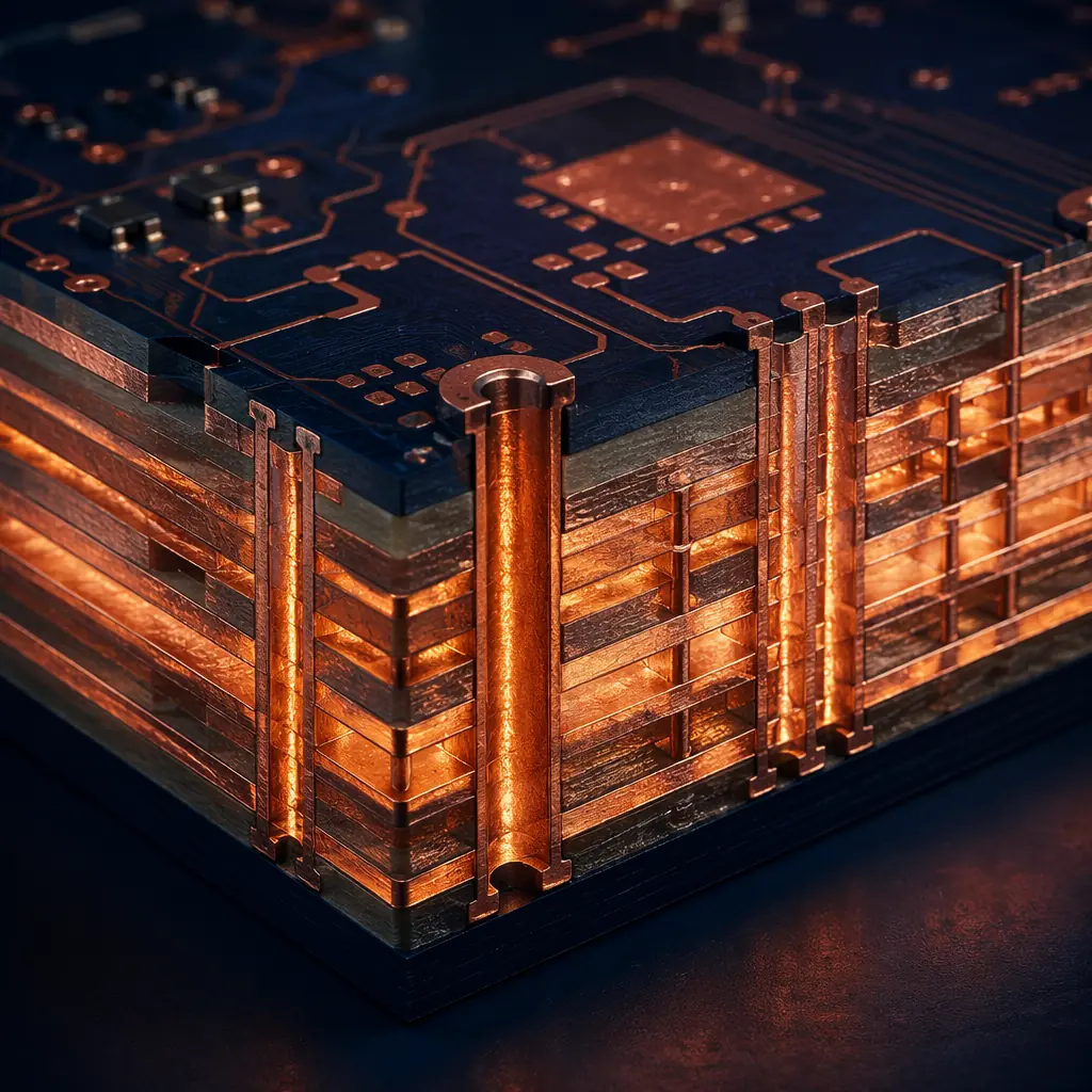 EV traction inverter PCB with SiC MOSFET power stage, heavy copper bus planes, and high-voltage isolation barriers