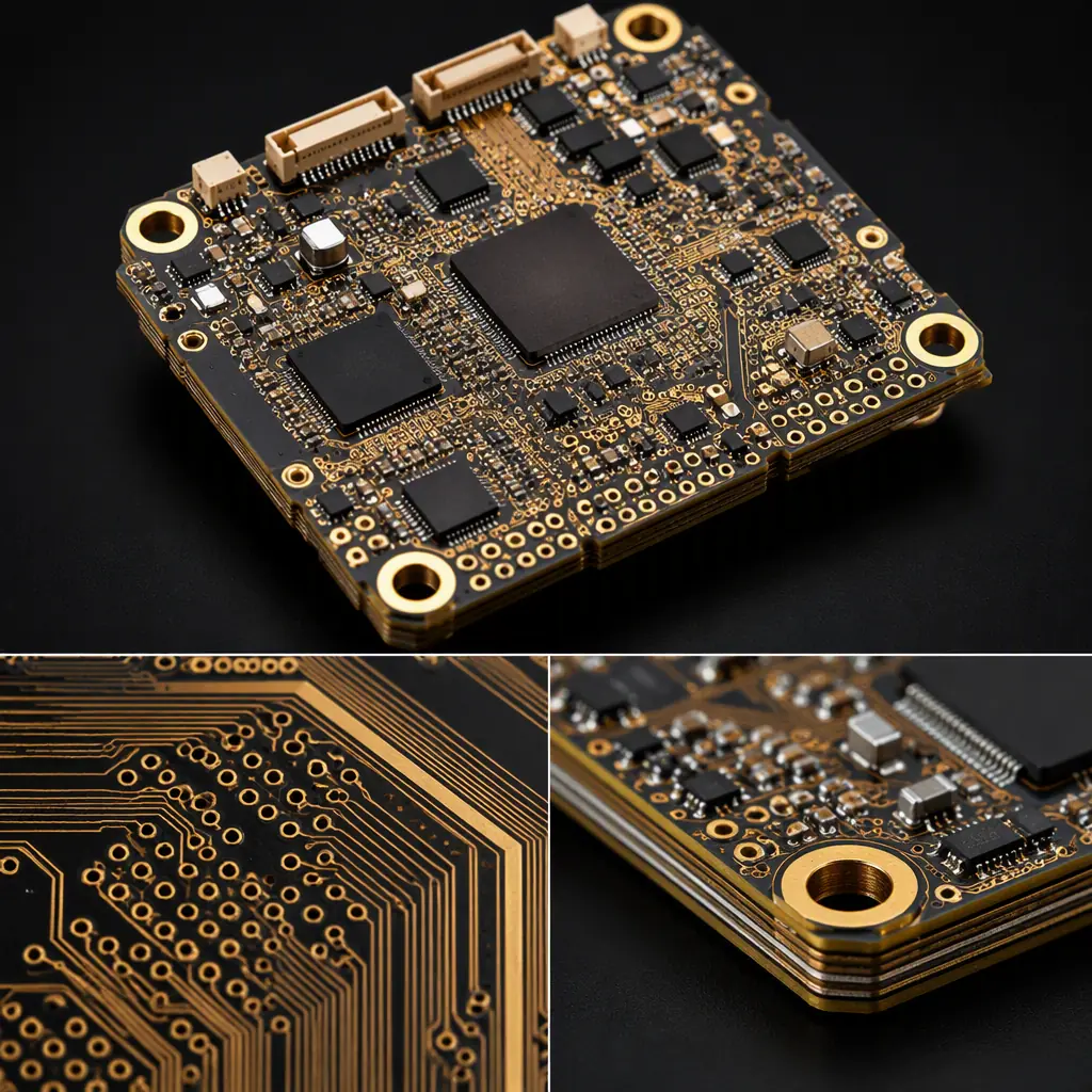 Multi-layer eVTOL avionics PCB with HDI microvias on polyimide substrate for DO-160G compliance