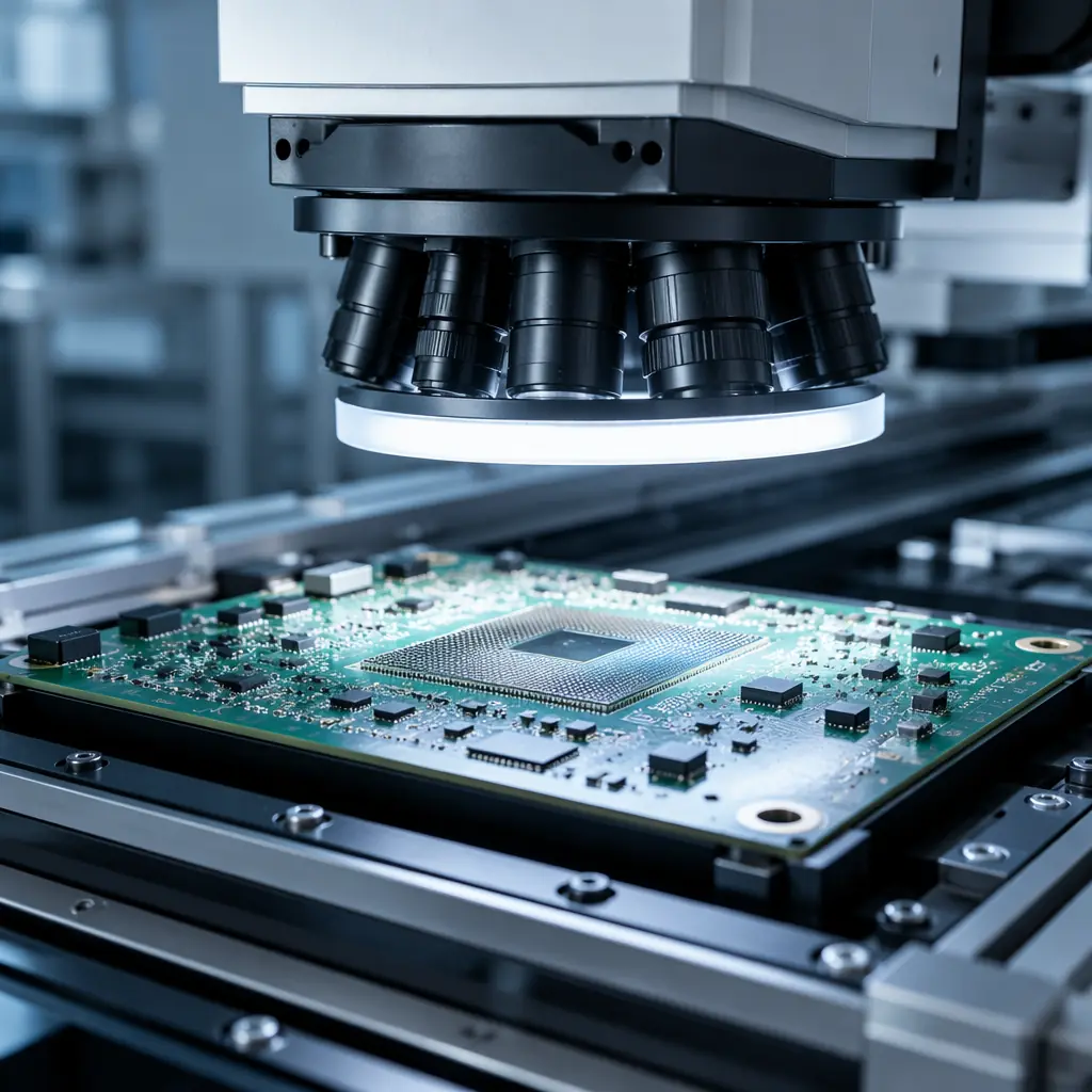 Cross-section micrograph of automotive PCB showing copper layer stackup and plated through-hole quality for ISO 26262 ASIL compliance