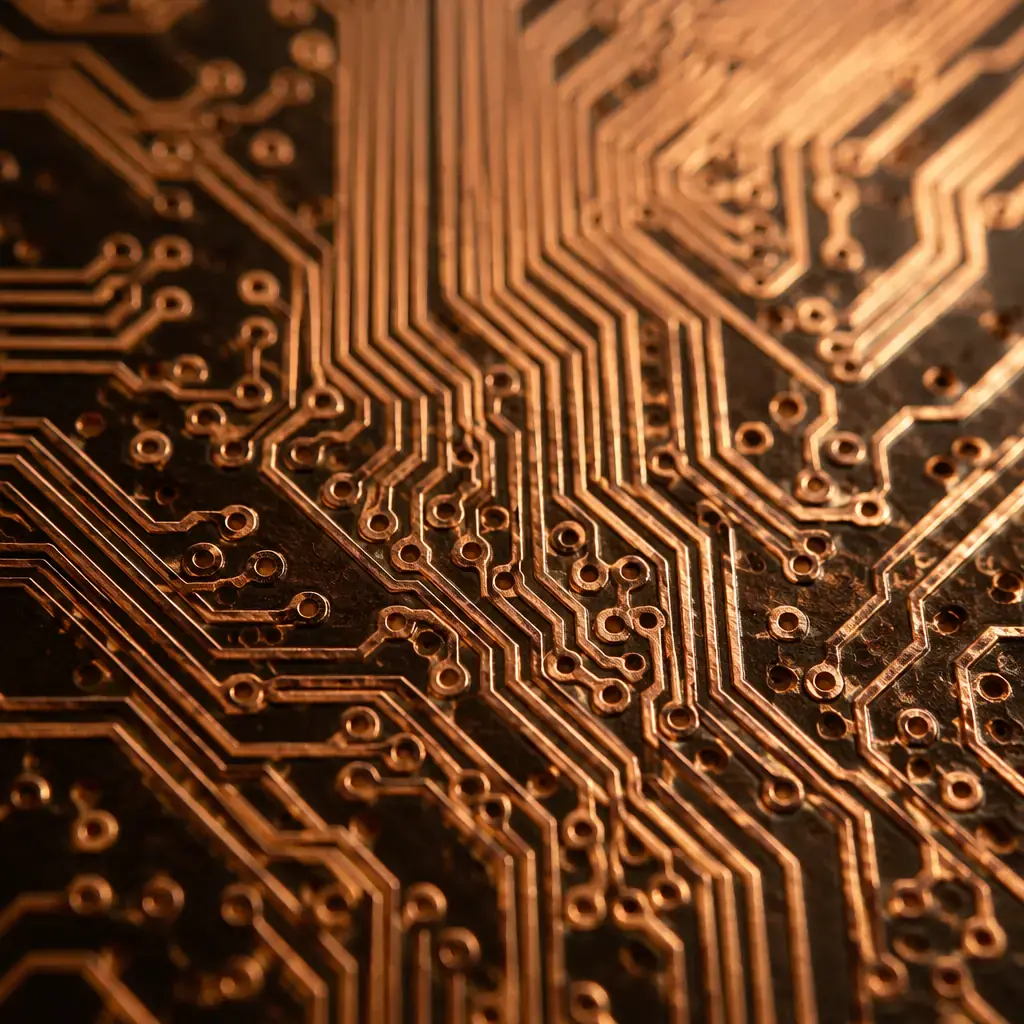 PCB copper layer macro showing trace routing
