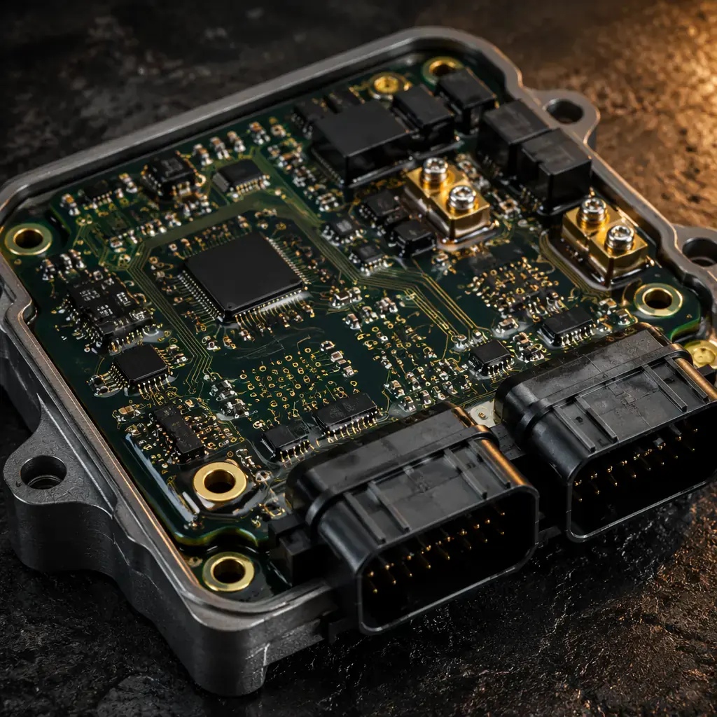 Automotive-grade PCB assembly with conformal coating for harsh environment protection