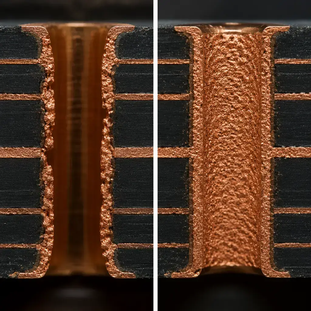 Cross-section view comparing IPC Class 2 and Class 3 solder joint fill requirements