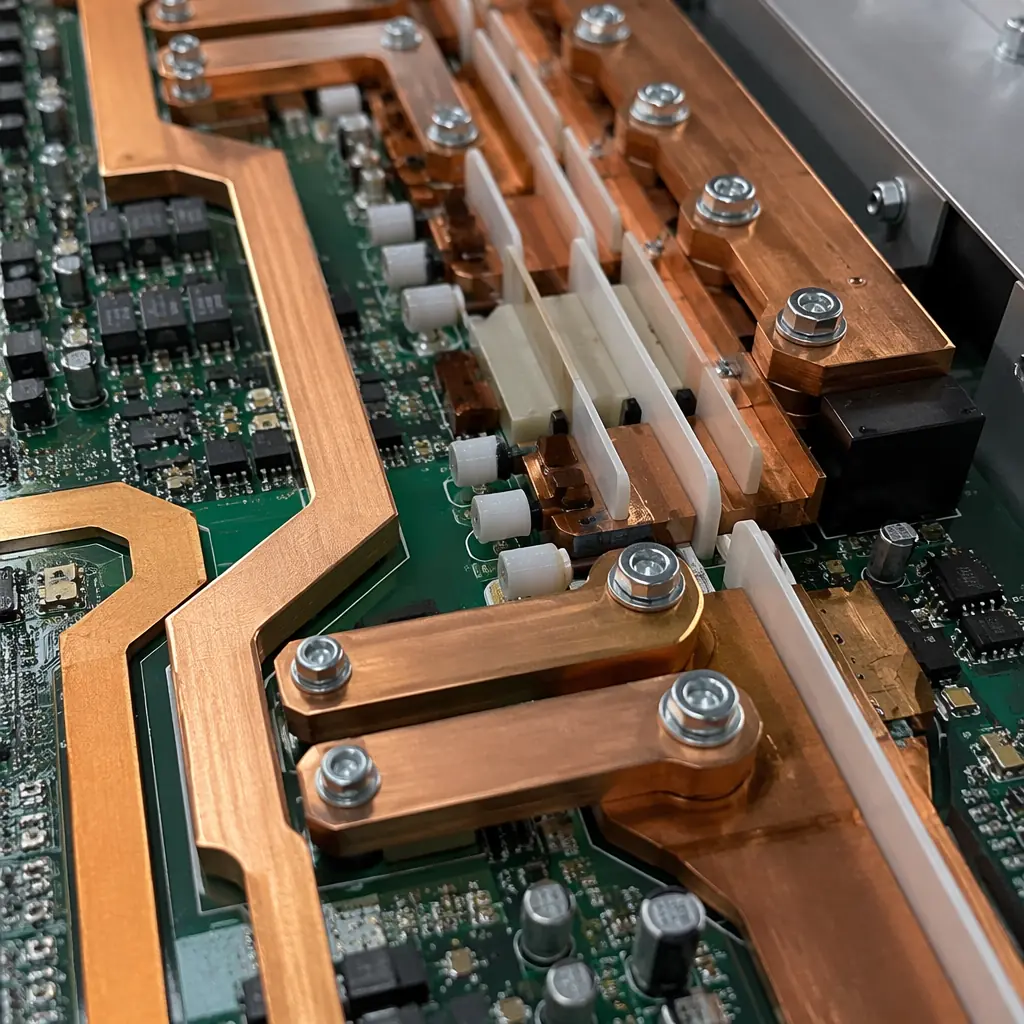 Medical MRI gradient amplifier PCB with heavy copper power traces and high-voltage isolation barriers