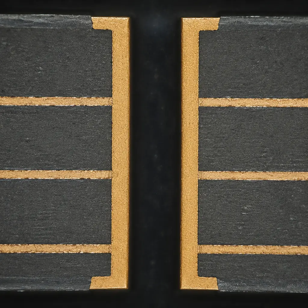 Microscope cross-section photograph of well-formed PCB microvia with perfectly uniform copper plating around barrel