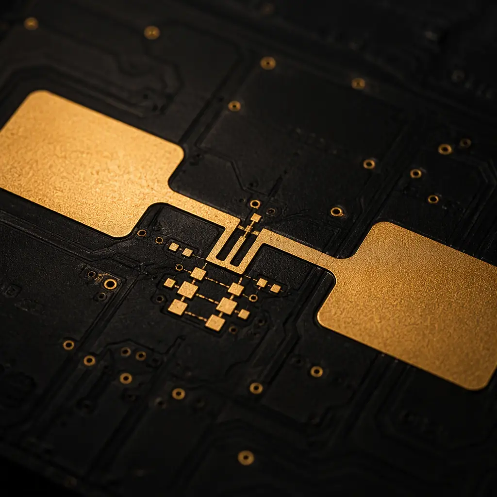 UHF RFID dipole antenna printed on PCB with T-match structure and chip landing pads