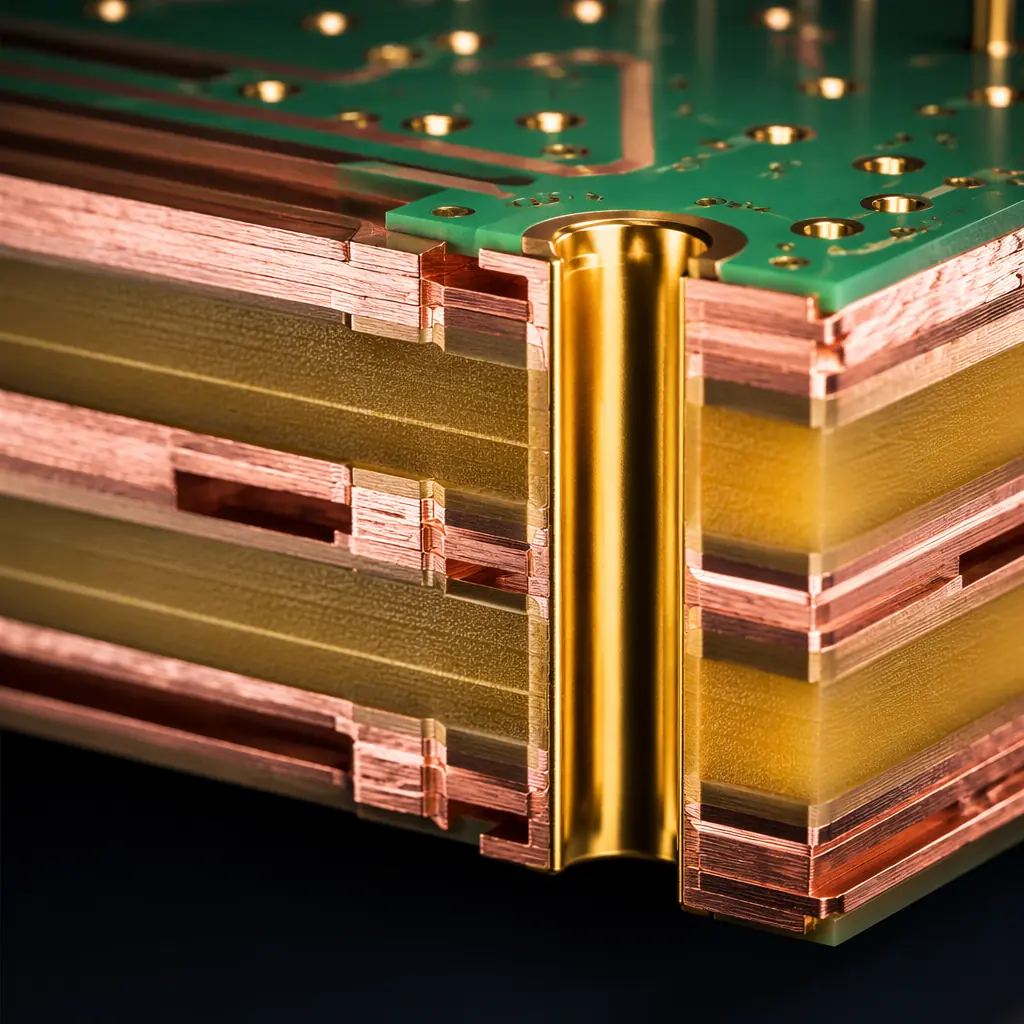 Satellite PCB undergoing thermal vacuum chamber testing with multilayer rigid-flex construction visible