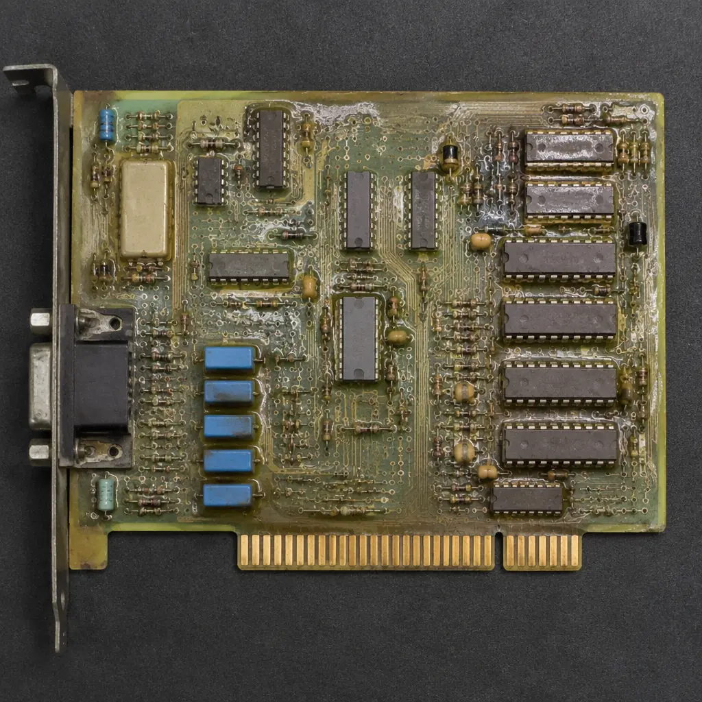 Legacy industrial PCB under high-resolution optical scanner for reverse engineering documentation