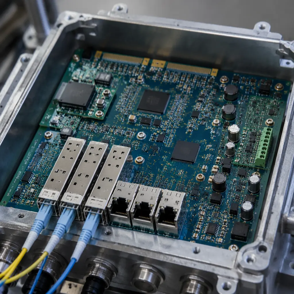 Substation automation PCB with fiber optic interfaces and wide-temperature qualification