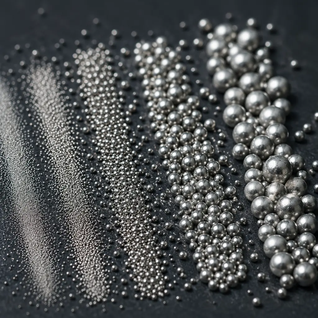 Close-up comparison of different solder paste powder sizes on PCB pads showing Type 3 through Type 5 particle distribution