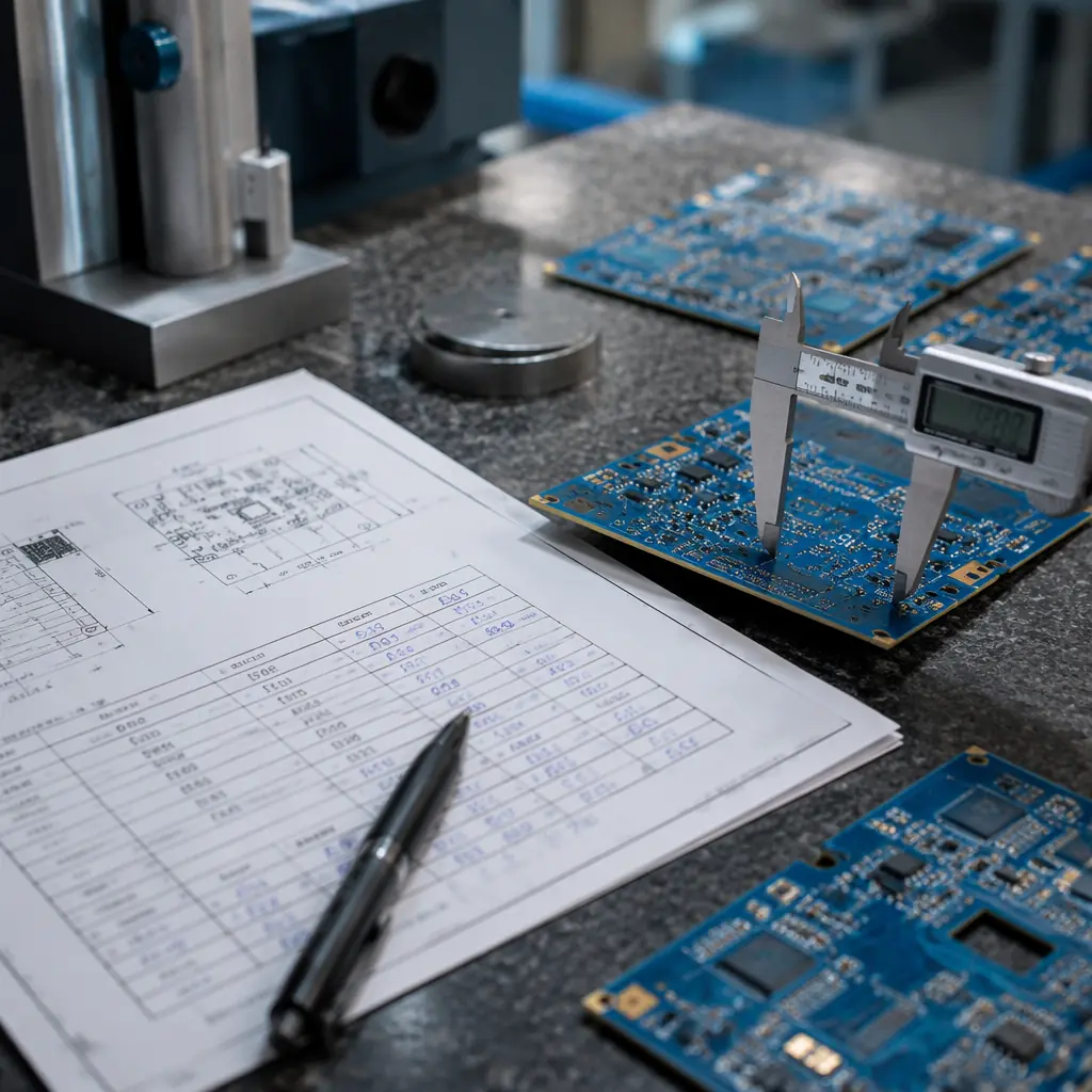 Engineering team reviewing PCB quality documentation with a supplier transition checklist on the table, representing the structured migration process