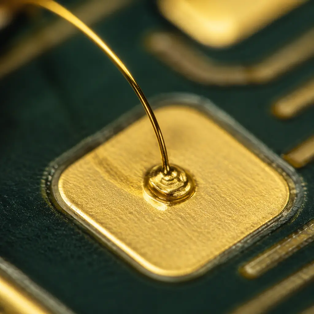 ENIG surface finish under microscope showing flat gold surface on BGA pads