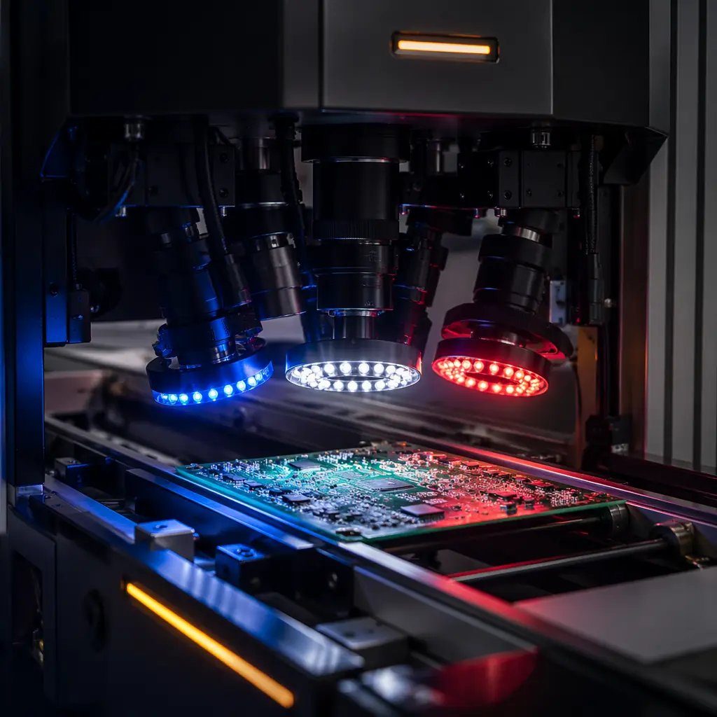 Automated Optical Inspection machine scanning PCB