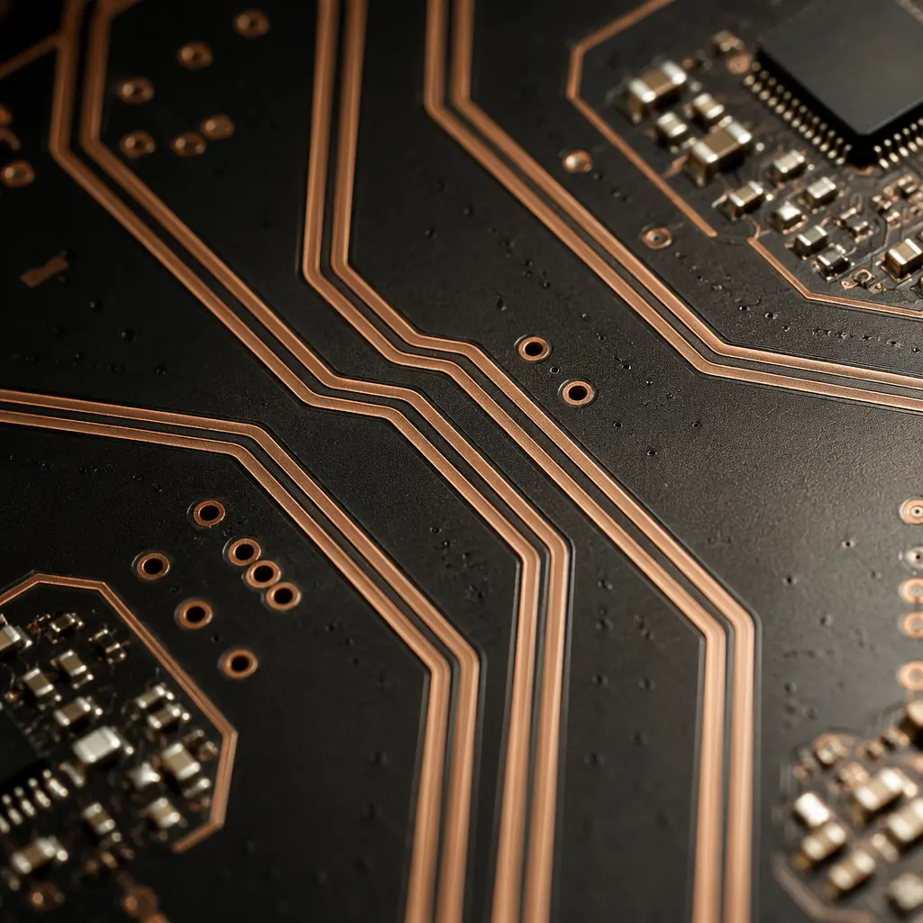 Close-up macro photograph of USB-C connector soldered on a multi-layer PCB with visible differential pair traces