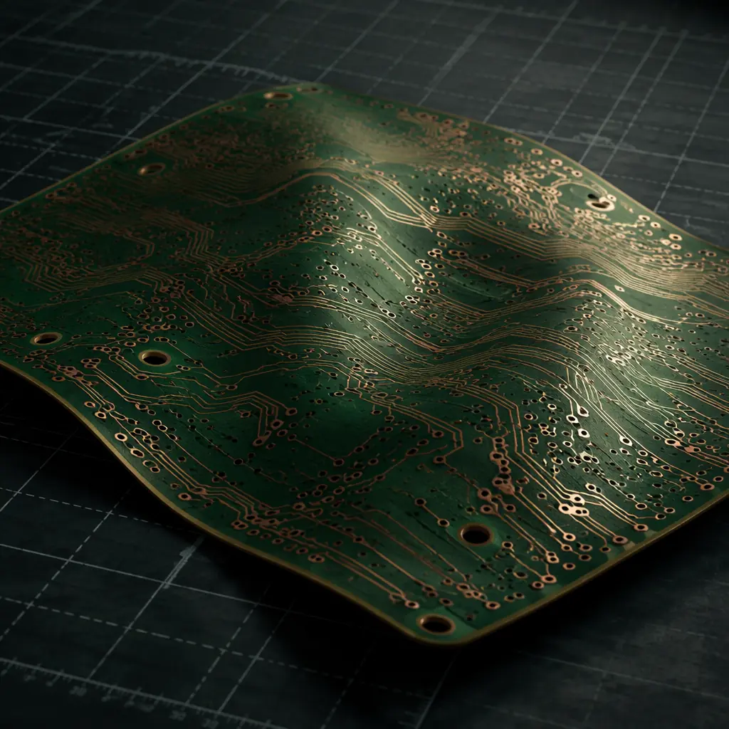 Precision measurement of a PCB on a flat granite surface plate with a feeler gauge checking warpage compliance against IPC-TM-650 maximum deviation limits
