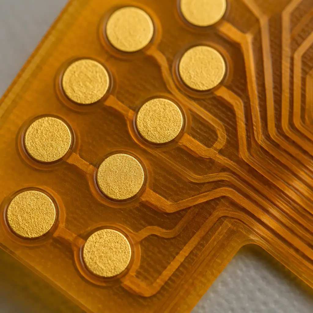 Ultra-thin flexible PCB circuit with gold-plated biosensor contact pads on polyimide substrate