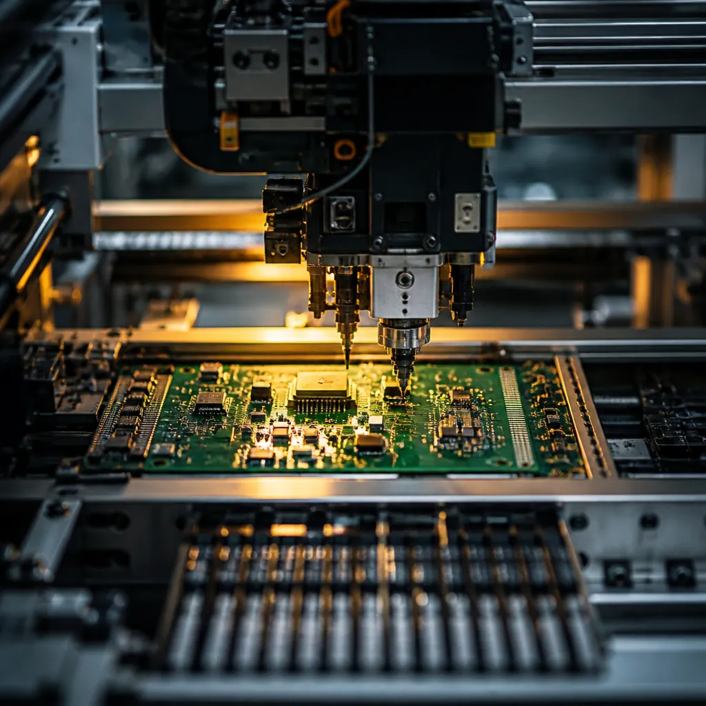 SMT pick-and-place assembly line with precision component placement