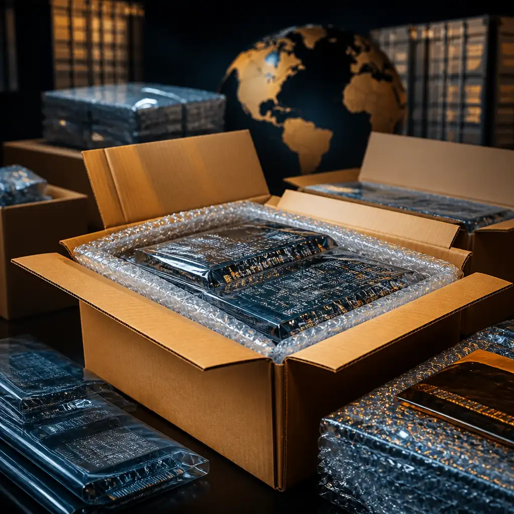Vacuum-sealed PCB packaging and global shipping