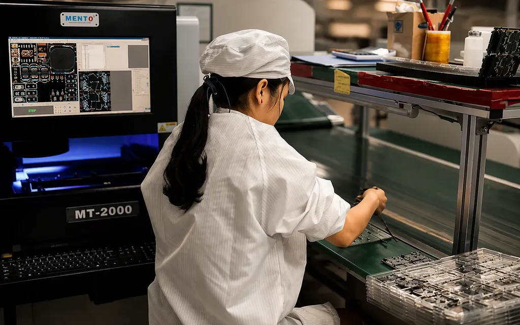 MENTO MT2000 AOI workstation operated by a technician