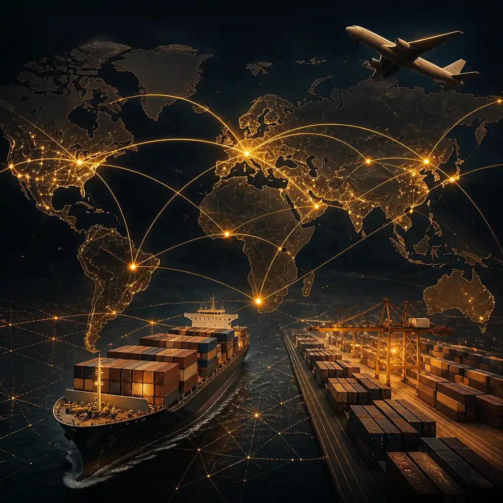 Global shipping routes and logistics network